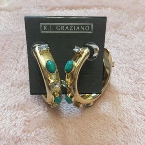 Turquoise and gold hoop earrings